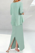 Elegant A-Line Satin Mother of The Bride Dress Scoop Neck Half Sleeve Bridesmaid Dresses