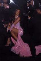 Gorgeous Pink Sleeveless Split Front Mermaid Prom Dress With Glitter