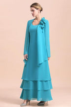 Gorgeous Square Neck Flowers Layers Mother of Bride Dress with Long Wraps