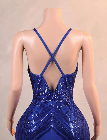 Meerjungfrau/Trompete Abendkleid Luxuriöses Kleid Karneval Bodenlang Ärmellos Spaghettiträger Afroamerikaner Pailletten mit Federstickerei