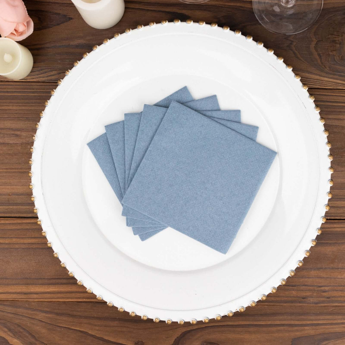 20 Pack Linen-Like Paper Napkins 5"x5" Dusty Blue - Soft Single-Use Airlaid Cocktail Napkins