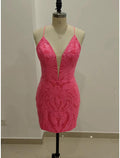 Meerjungfrau/Trompete Homecoming Kleider Sparkle &amp; Shine Kleid Abschluss Cocktail Party Kurz/Mini Ärmellos V-Ausschnitt Cabrio Pailletten Rückenfrei mit Pailletten Strappy