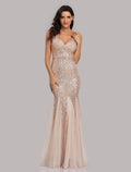 Mermaid / Trumpet Sparkle Sexy Party Wear Formal Evening Dress V Neck Sleeveless Floor Length Sequined with Sequin