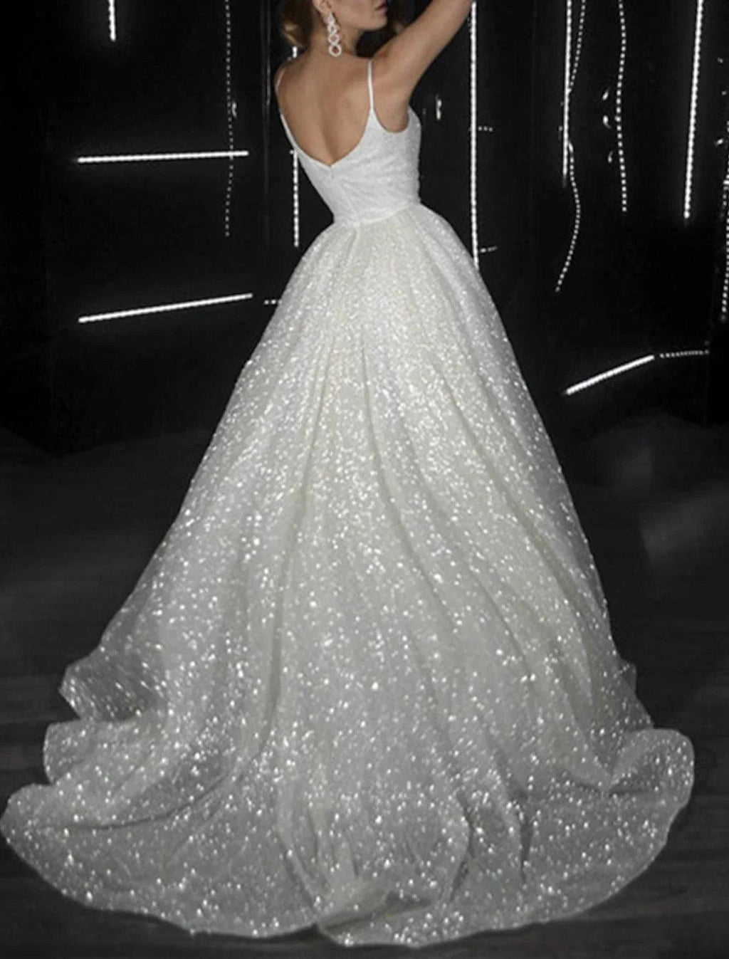 Vestido brillante para boda, fiesta, cumpleaños, corte de cola, sin mangas, tirantes finos, tul con lentejuelas, vestidos de fiesta