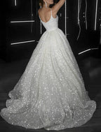 Vestido brillante para boda, fiesta, cumpleaños, corte de cola, sin mangas, tirantes finos, tul con lentejuelas, vestidos de fiesta