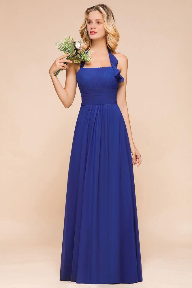 Vestido de fiesta de boda de gasa con cuello halter y corte A para dama de honor