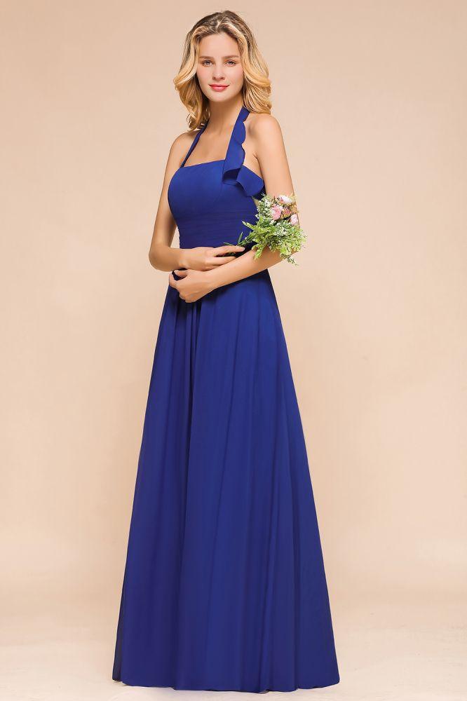 Vestido de fiesta de boda de gasa con cuello halter y corte A para dama de honor