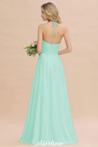 Vestido de dama de honor de playa con cuello halter y espalda descubierta, de gasa, para fiesta de boda en el jardín