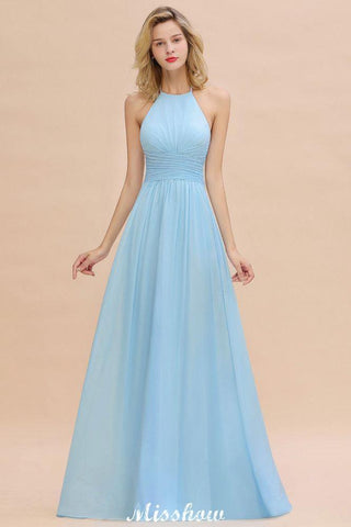 Vestido de dama de honor de playa con cuello halter y espalda descubierta, de gasa, para fiesta de boda en el jardín