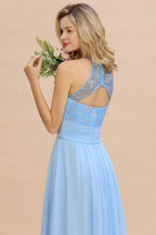 Halter Floral lace aline Chiffon Bridesmaid Dress Sleeveless Ruffle Wedding Guest Dress