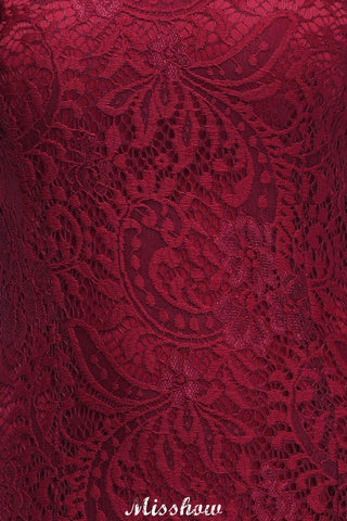 Neckholder Meerjungfrau Abendkleid Bodenlang Spitze Burgund Brautjungfernkleider