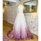 NumberSea - Halter Neck Chiffon A Line Garden Floral Print Wedding Dress Open Back 2025 Pleats Wedding Gowns for Bridal sukienka na wesele