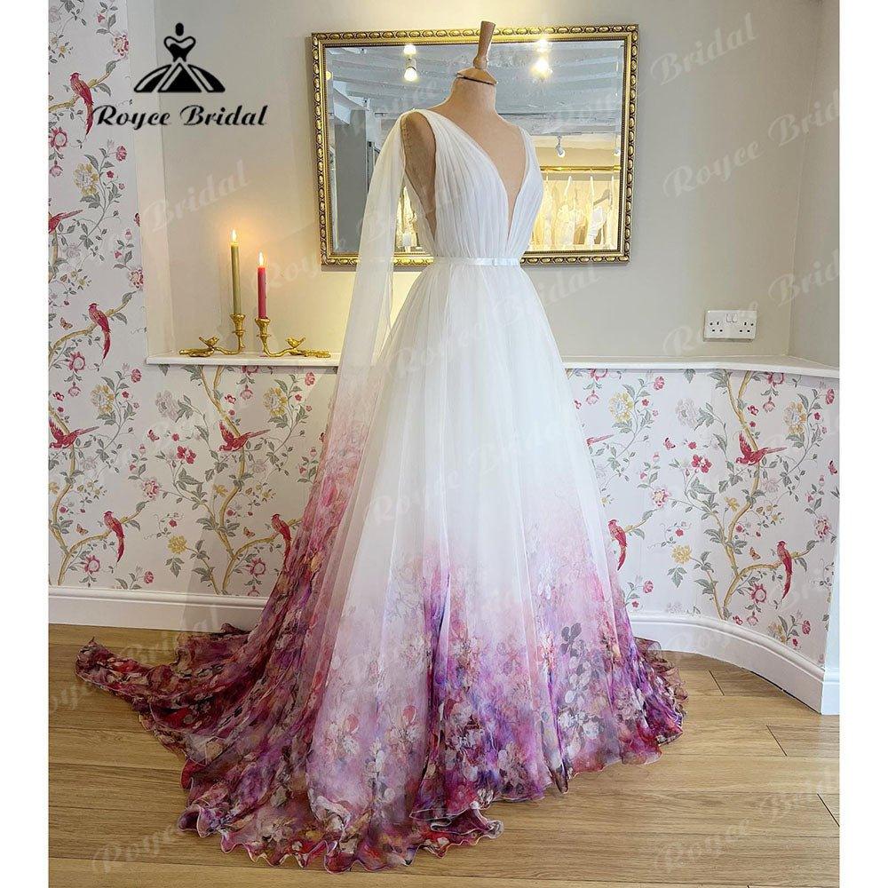 NumberSea - Halter Neck Chiffon A Line Garden Floral Print Wedding Dress Open Back 2025 Pleats Wedding Gowns for Bridal sukienka na wesele