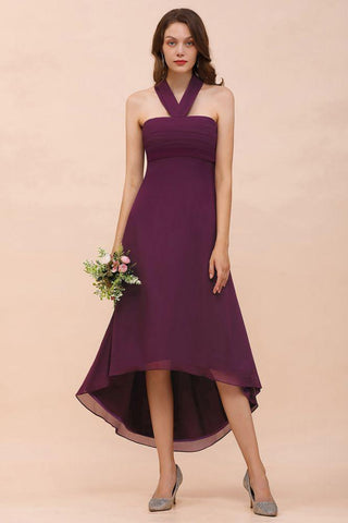Neckholder Lila Hi-Lo Brautjungfernkleid Chiffon Cocktail Partykleid