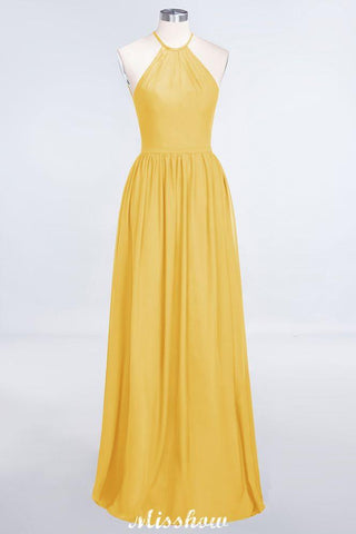 Halter Sleeveless Floor-Length Bridesmaid Dress with Ruffles