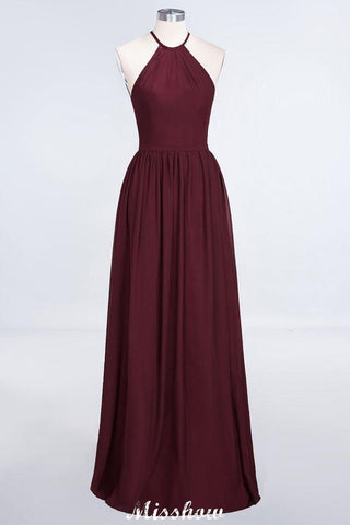 Halter Sleeveless Floor-Length Bridesmaid Dress with Ruffles