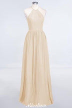 Halter Sleeveless Floor-Length Bridesmaid Dress with Ruffles