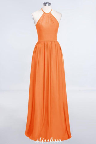 Halter Sleeveless Floor-Length Bridesmaid Dress with Ruffles