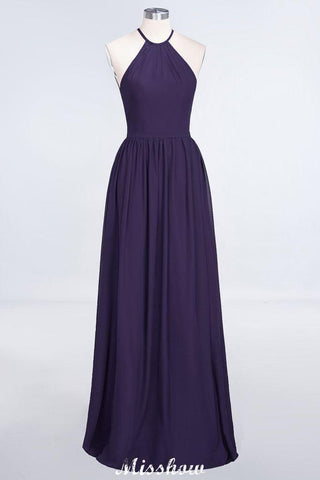 Halter Sleeveless Floor-Length Bridesmaid Dress with Ruffles