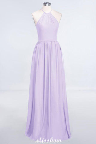 Halter Sleeveless Floor-Length Bridesmaid Dress with Ruffles