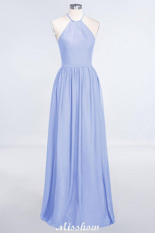 Halter Sleeveless Floor-Length Bridesmaid Dress with Ruffles