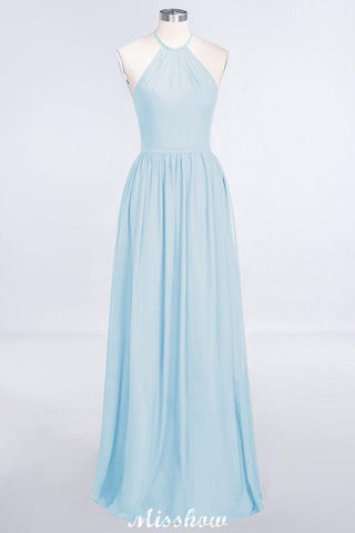 Halter Sleeveless Floor-Length Bridesmaid Dress with Ruffles