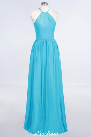 Halter Sleeveless Floor-Length Bridesmaid Dress with Ruffles