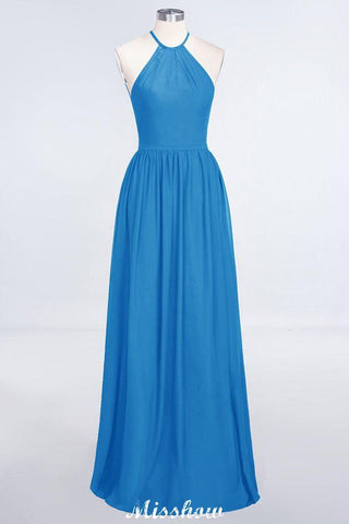Halter Sleeveless Floor-Length Bridesmaid Dress with Ruffles