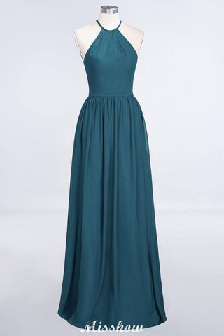Halter Sleeveless Floor-Length Bridesmaid Dress with Ruffles