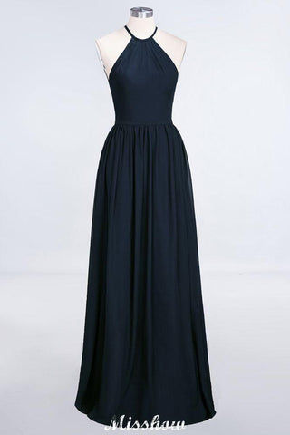 Halter Sleeveless Floor-Length Bridesmaid Dress with Ruffles