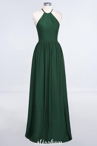 Halter Sleeveless Floor-Length Bridesmaid Dress with Ruffles