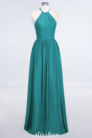 Halter Sleeveless Floor-Length Bridesmaid Dress with Ruffles