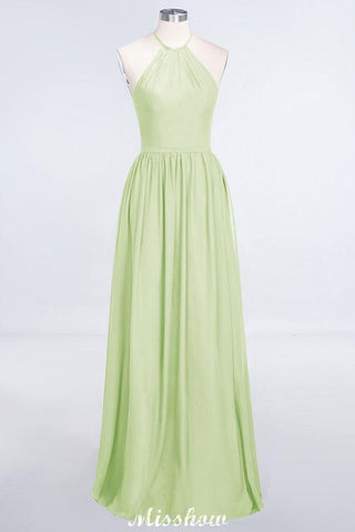 Halter Sleeveless Floor-Length Bridesmaid Dress with Ruffles