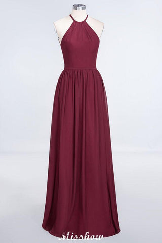 Halter Sleeveless Floor-Length Bridesmaid Dress with Ruffles