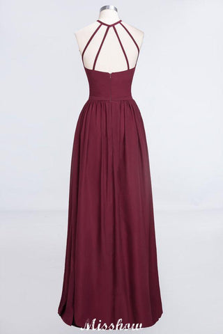 Halter Sleeveless Floor-Length Bridesmaid Dress with Ruffles