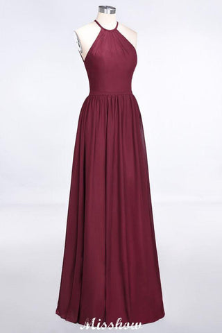 Halter Sleeveless Floor-Length Bridesmaid Dress with Ruffles