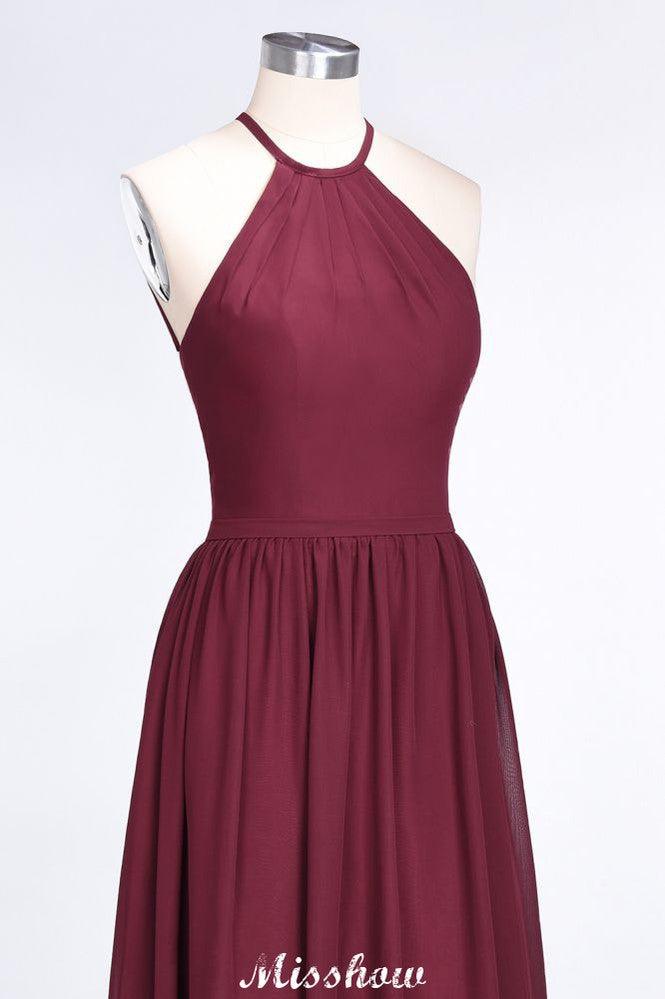 Halter Sleeveless Floor-Length Bridesmaid Dress with Ruffles