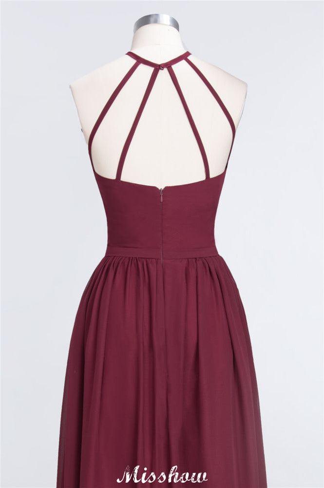 Halter Sleeveless Floor-Length Bridesmaid Dress with Ruffles