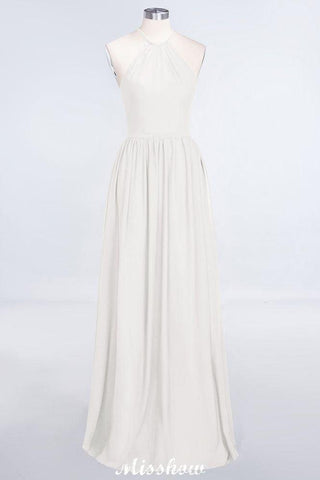 Halter Sleeveless Floor-Length Bridesmaid Dress with Ruffles