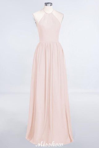Halter Sleeveless Floor-Length Bridesmaid Dress with Ruffles