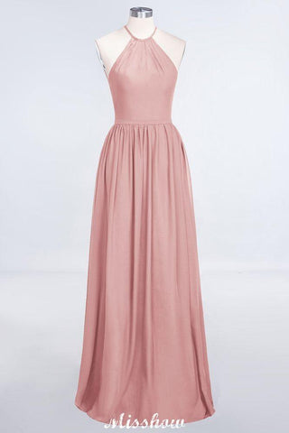 Halter Sleeveless Floor-Length Bridesmaid Dress with Ruffles