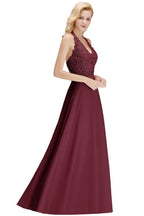Neckholder-Abendkleid mit ärmellosen Blumenapplikationen, A-Linie, bodenlanges Brautjungfernkleid