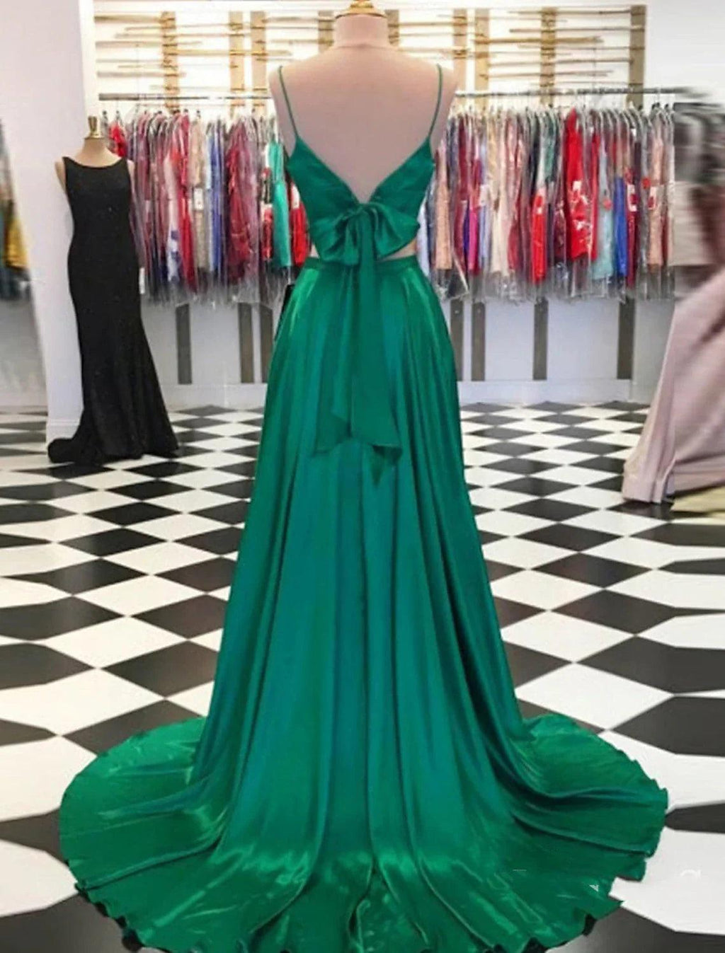 Vestidos de fiesta de dos piezas, vestido sexy, vestido formal para invitados de boda, cola larga/cortada, sin mangas, tirantes finos, charmeuse con lazo(s), abertura