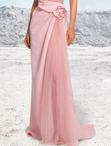 Meerjungfrau/Trompete Abendkleid Partykleid Formelle Hochzeit Party Sweep/Pinsel Zug Ärmellos Neckholder Satin mit Rüschen