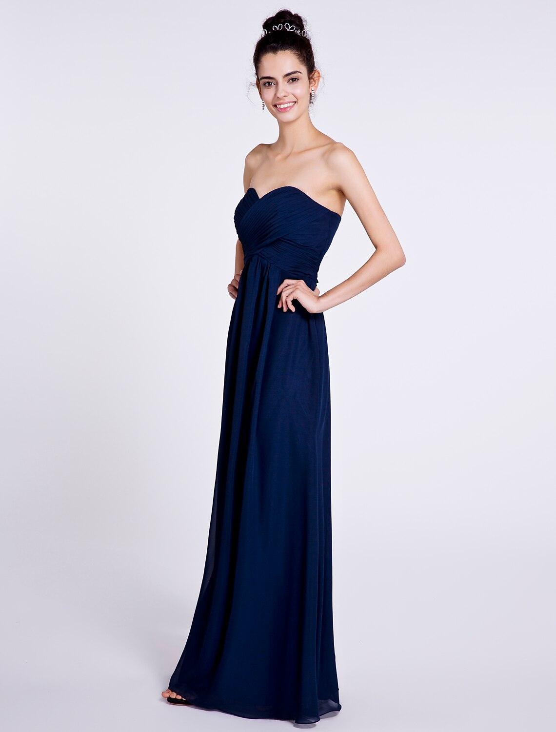 Vestido de dama de honor con corte tubo/columna, escote corazón, sin mangas, elegante, largo hasta el suelo, de gasa con entrecruzamiento