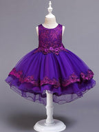 High Low Ballkleid Tüll Juwel-Ausschnitt Hochzeit Party Blumenmädchenkleider