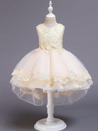High Low Ballkleid Tüll Juwel-Ausschnitt Hochzeit Party Blumenmädchenkleider