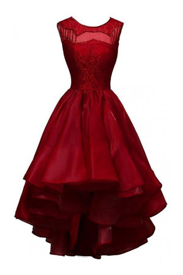 High-low Organza Beading Prom Dresses Evening Gowns Party Dresses
