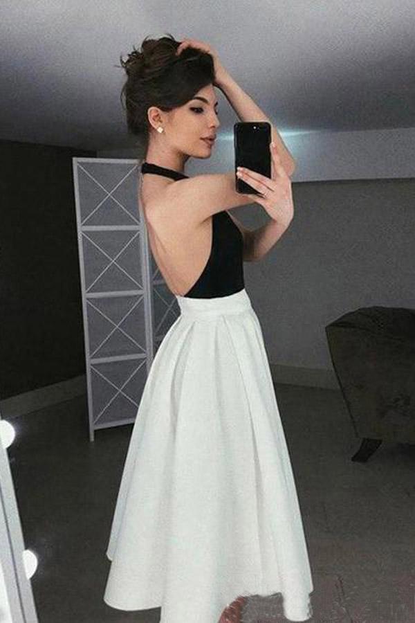 High NeckHalter Homecoming Dresses Pleated Skirt Graduation Dress