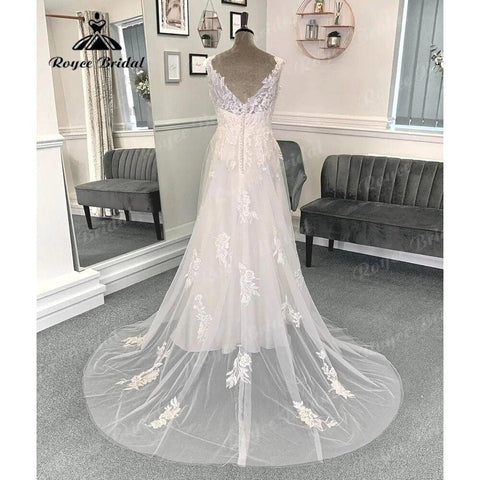 NumberSea - Hochzeitskleid Vinatge Beach Lace Appliques Boho Wedding Dress with V Neck 2024 Summer Bridal Gown Custom Made abito da sposa